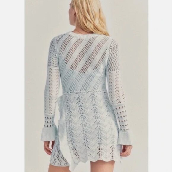 LoveShackFancy Long Sleeve Sweater Knit Dress Womens Small Blue White XS GUC - Picture 6 of 6